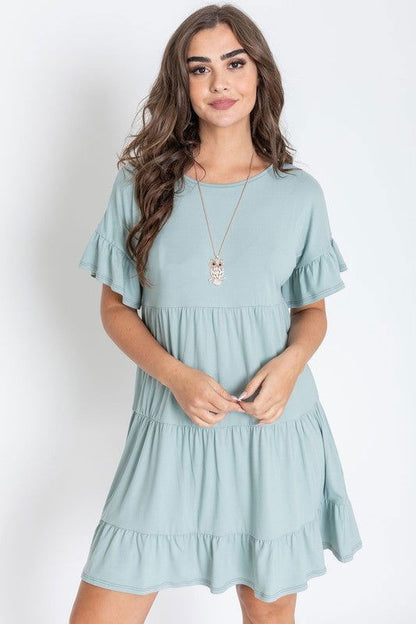 Plus Solid Ruffle Triple Tiered Midi Dress us.meeeshop - 