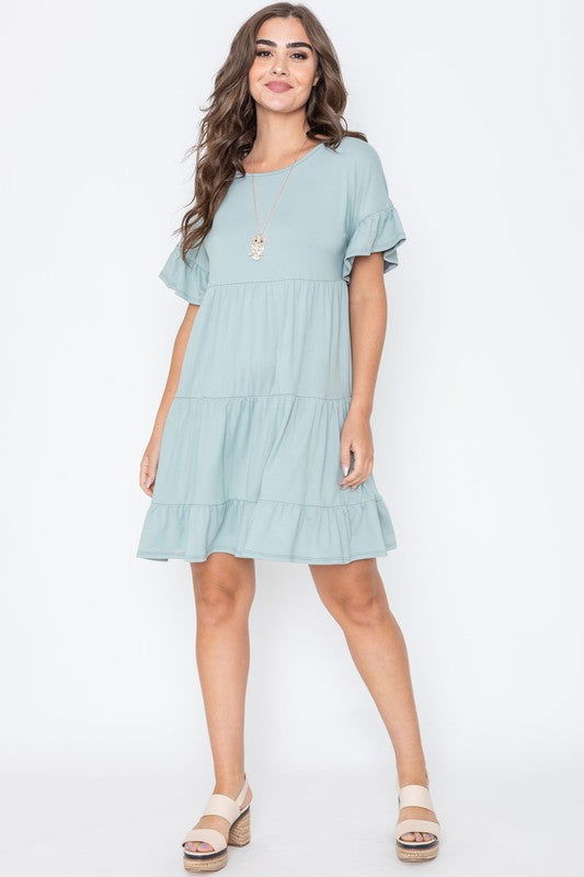 Plus Solid Ruffle Triple Tiered Midi Dress us.meeeshop - 