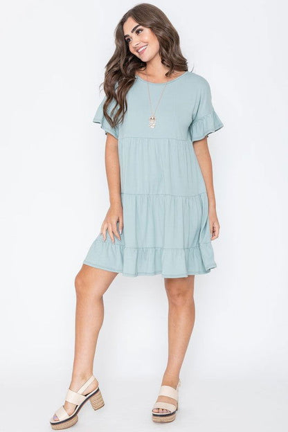 Plus Solid Ruffle Triple Tiered Midi Dress us.meeeshop - 