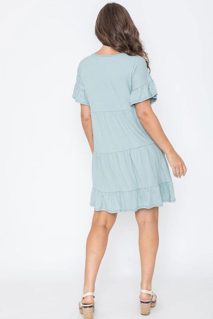 Plus Solid Ruffle Triple Tiered Midi Dress us.meeeshop - 