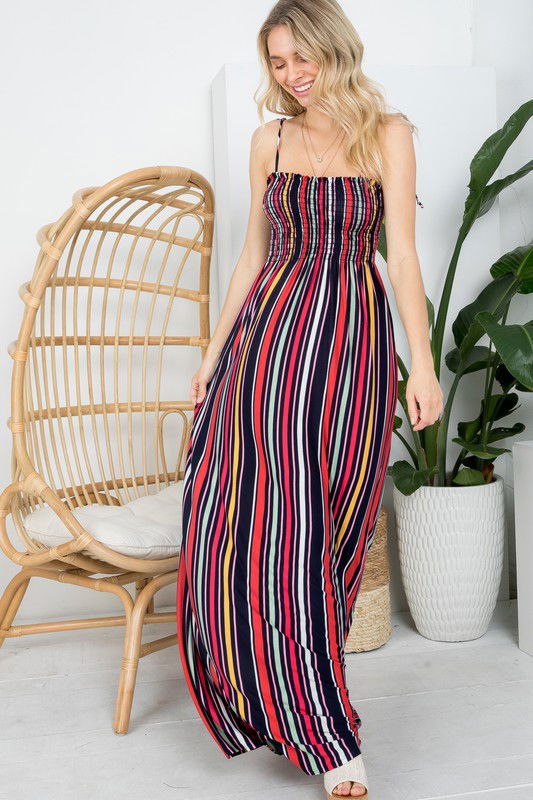 Plus Stripe Smocked Maxi Dress us.meeeshop - 