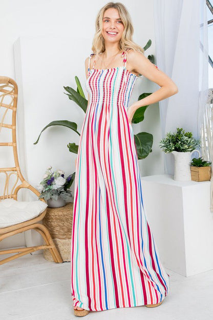 Plus Stripe Smocked Maxi Dress us.meeeshop - 