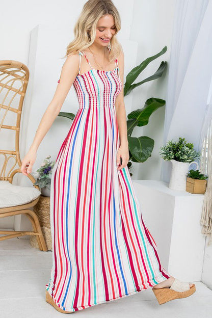 Plus Stripe Smocked Maxi Dress us.meeeshop - 