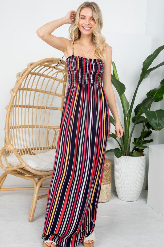 Plus Stripe Smocked Maxi Dress us.meeeshop - 