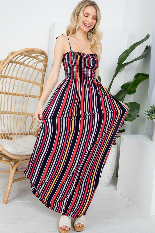 Plus Stripe Smocked Maxi Dress us.meeeshop - 