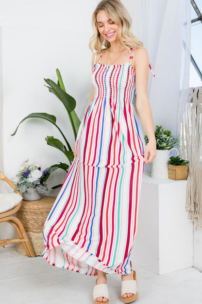 Plus Stripe Smocked Maxi Dress us.meeeshop - 