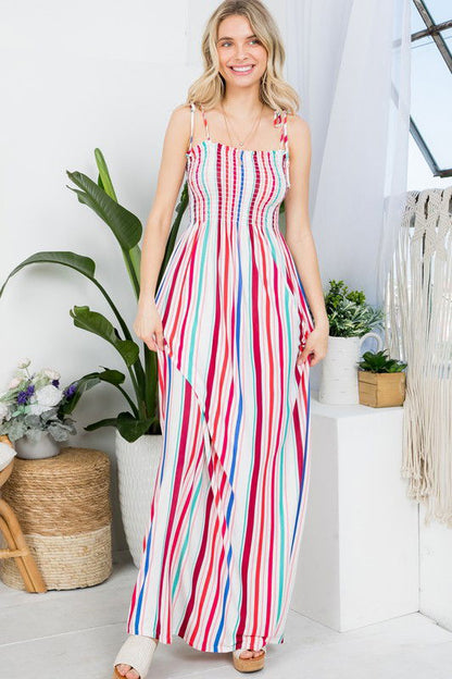 Plus Stripe Smocked Maxi Dress us.meeeshop - 