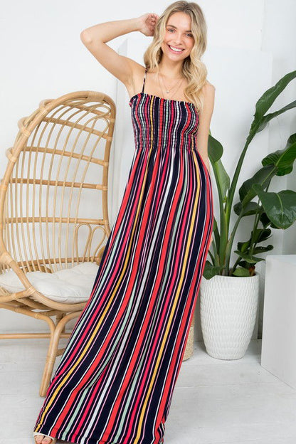 Plus Stripe Smocked Maxi Dress us.meeeshop - 