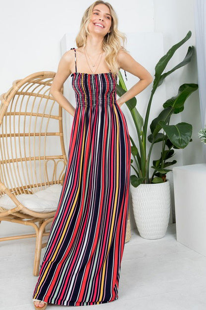 Plus Stripe Smocked Maxi Dress us.meeeshop - 