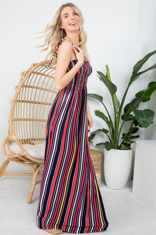 Plus Stripe Smocked Maxi Dress us.meeeshop - 