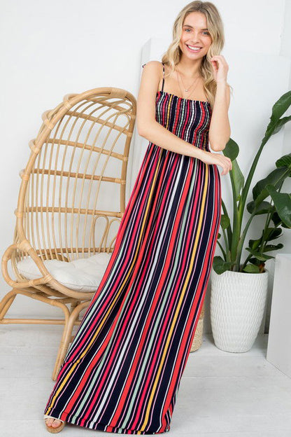 Plus Stripe Smocked Maxi Dress us.meeeshop - 