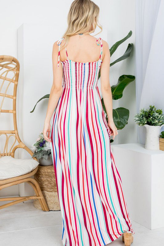 Plus Stripe Smocked Maxi Dress us.meeeshop - 