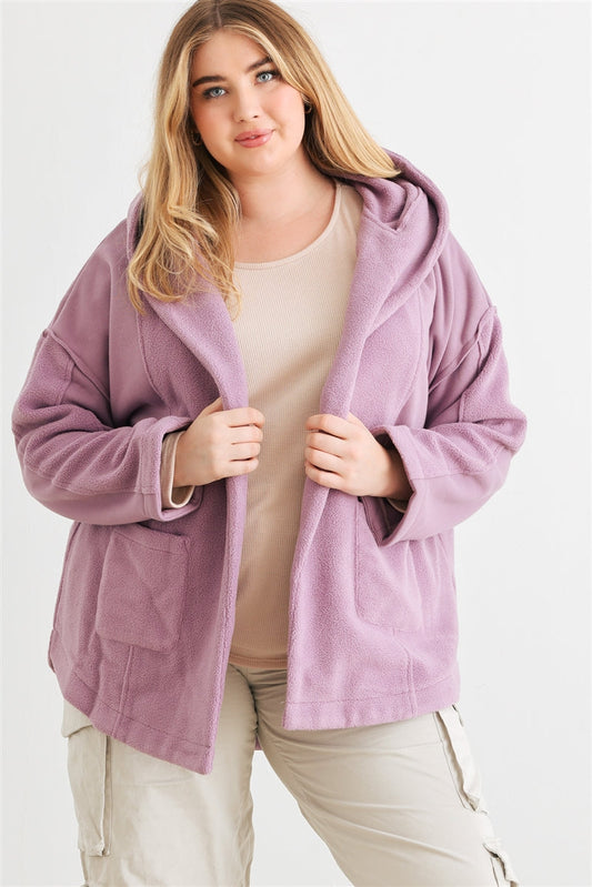 Plus Two Pocket Open Front Soft To Touch Hooded Cardigan Jacket | us.meeeshop