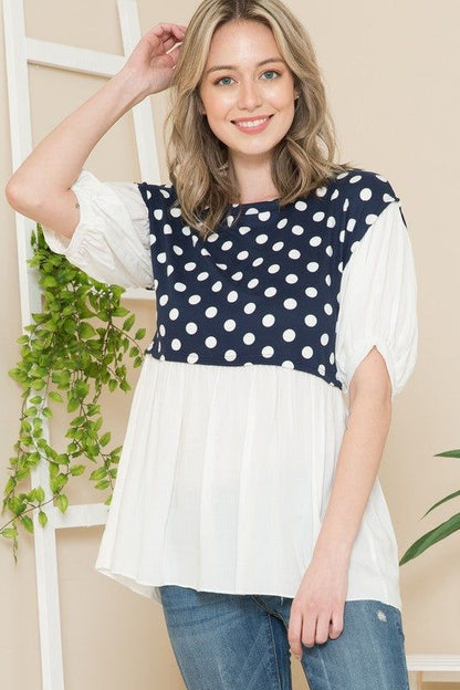 Polka Dot Balloon Sleeve Baby Doll Tunic us.meeeshop - Shirts & Tops