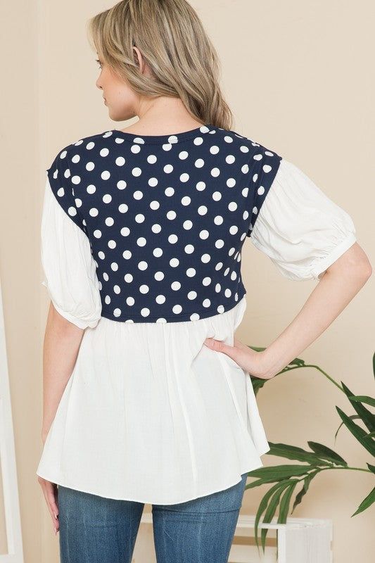 Polka Dot Balloon Sleeve Baby Doll Tunic us.meeeshop - 