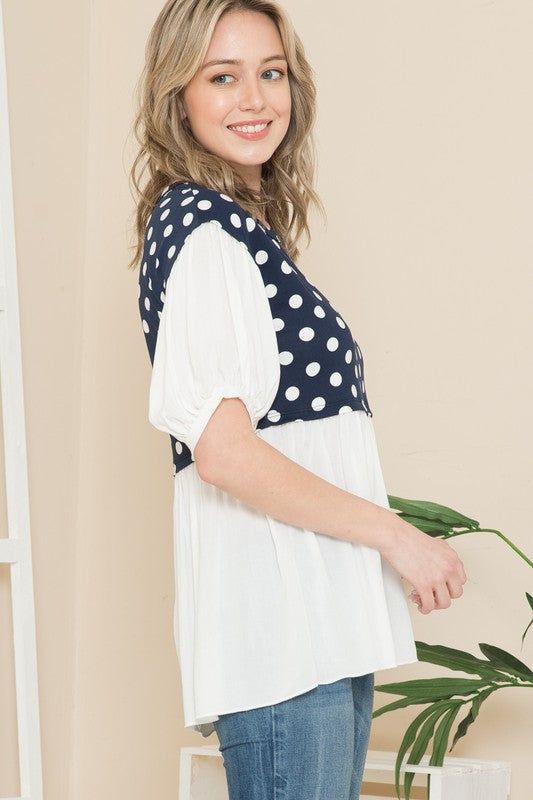 Polka Dot Balloon Sleeve Baby Doll Tunic us.meeeshop - 