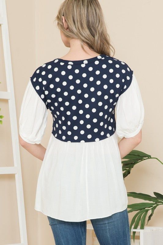 Polka Dot Balloon Sleeve Baby Doll Tunic us.meeeshop - 