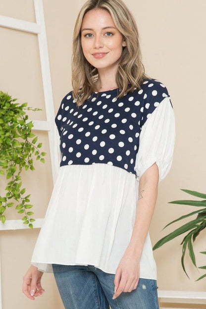 Polka Dot Balloon Sleeve Baby Doll Tunic us.meeeshop - 