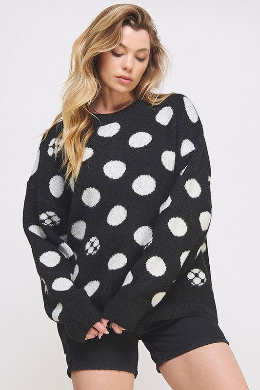 Polka Dot/Soccer Ball Long Sleeve Knit Sweater us.meeeshop - 