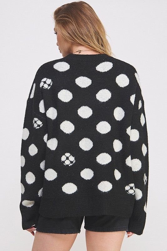 Polka Dot/Soccer Ball Long Sleeve Knit Sweater us.meeeshop - 