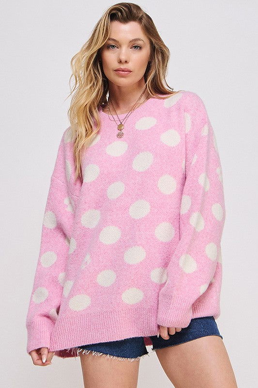 Polka Dot/Soccer Ball Long Sleeve Knit Sweater us.meeeshop - Shirts & Tops