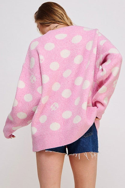 Polka Dot/Soccer Ball Long Sleeve Knit Sweater us.meeeshop - 