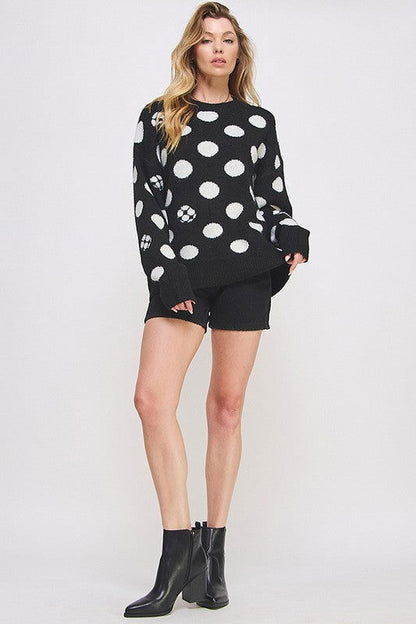 Polka Dot/Soccer Ball Long Sleeve Knit Sweater us.meeeshop - 