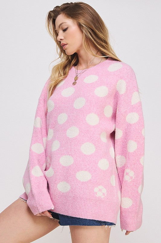 Polka Dot/Soccer Ball Long Sleeve Knit Sweater us.meeeshop - 