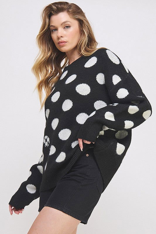 Polka Dot/Soccer Ball Long Sleeve Knit Sweater us.meeeshop - 