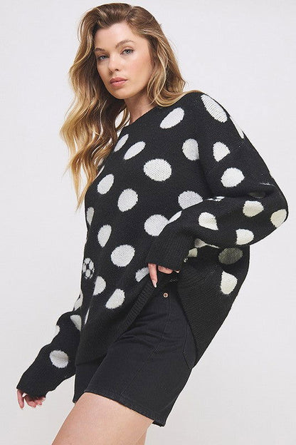 Polka Dot/Soccer Ball Long Sleeve Knit Sweater us.meeeshop - 