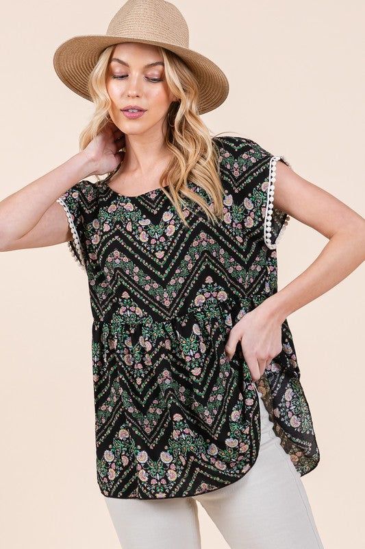 Pom Pom Lace Detailed Textured Woven Tunic us.meeeshop - 