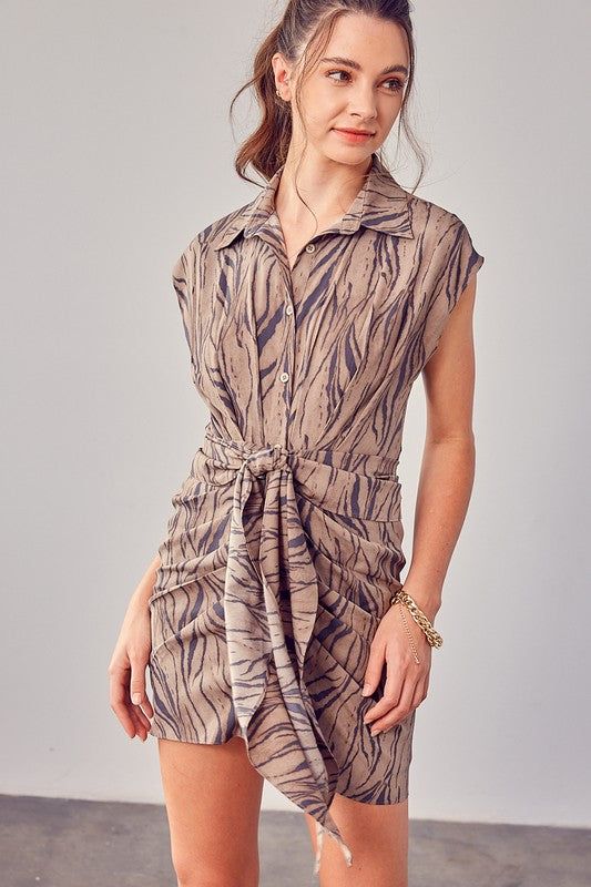 Print Front Tie Dress - us.meeeshop