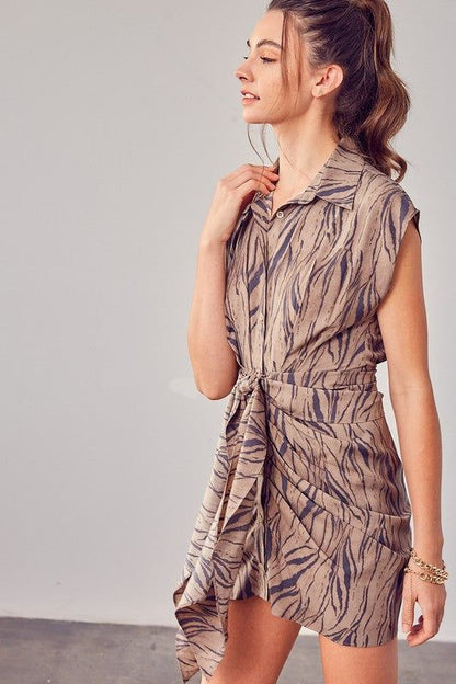 Print Front Tie Dress - us.meeeshop