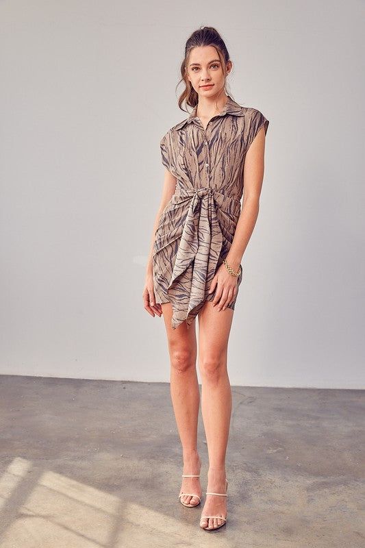 Print Front Tie Dress - us.meeeshop