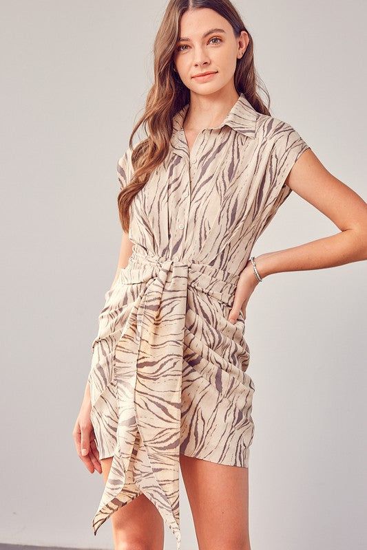 Print Front Tie Dress - us.meeeshop