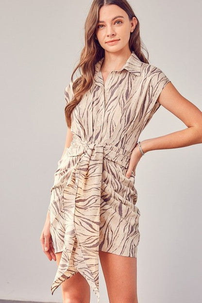 Print Front Tie Dress - us.meeeshop