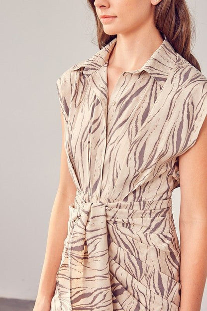 Print Front Tie Dress - us.meeeshop