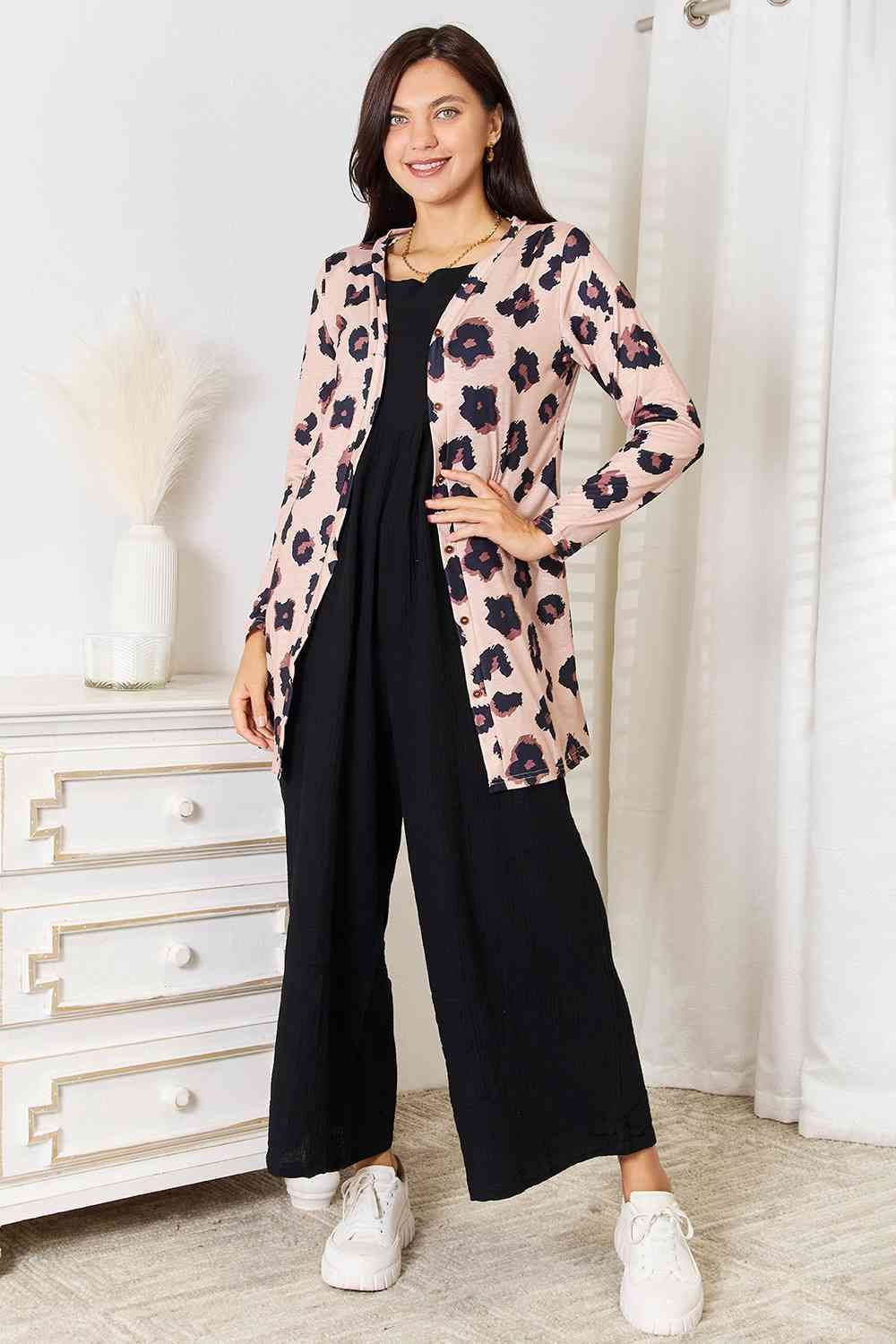 Printed Button Front Longline Cardigan us.meeeshop - 