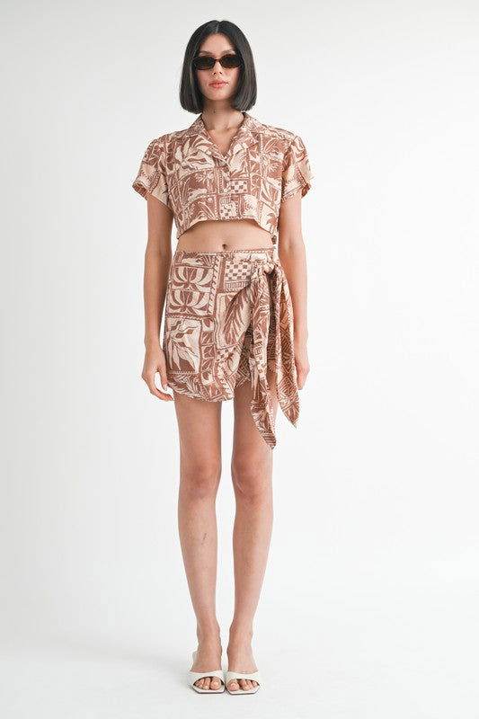 Printed Mini Wrapped Skirt - us.meeeshop