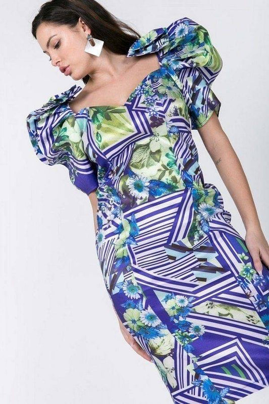 Puff Sleeve Bodycon Print Dress | us.meeeshop