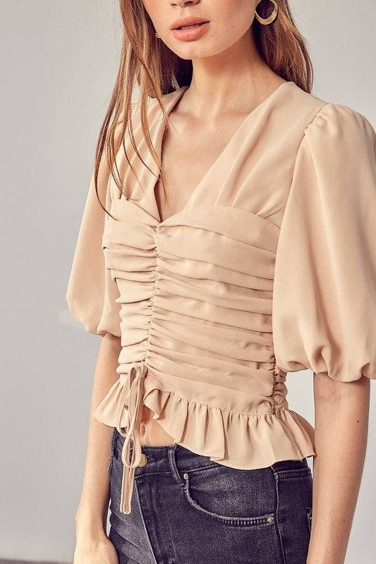 Puff Sleeve Cinched Top us.meeeshop - 