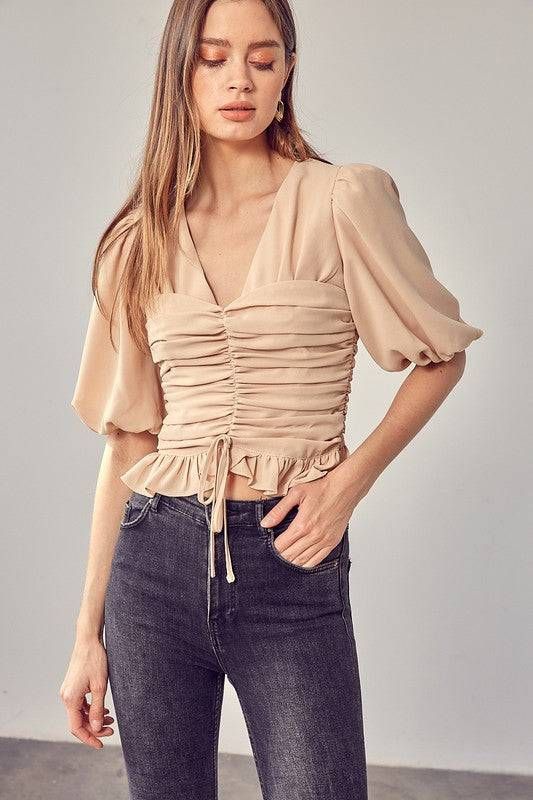 Puff Sleeve Cinched Top us.meeeshop - 