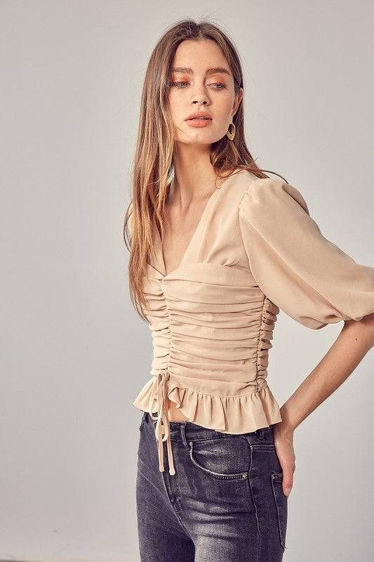 Puff Sleeve Cinched Top us.meeeshop - 