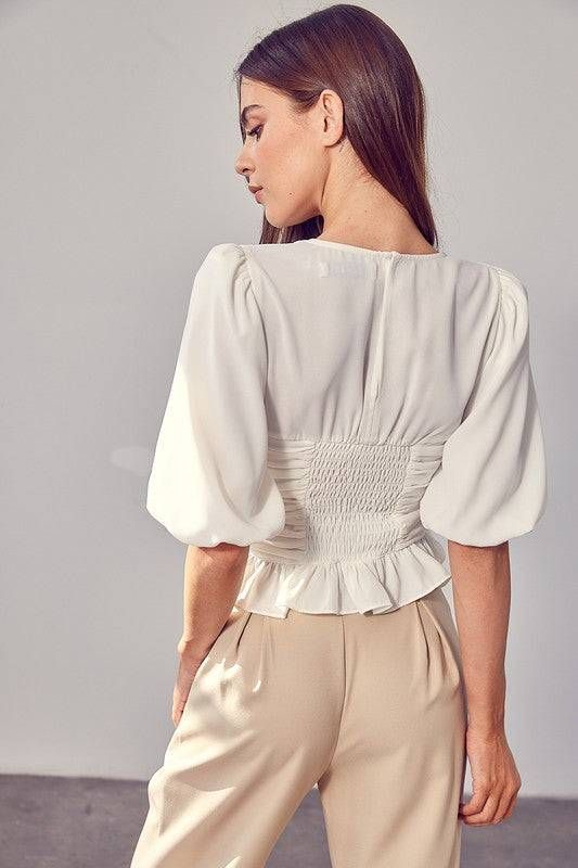 Puff Sleeve Cinched Top us.meeeshop - 