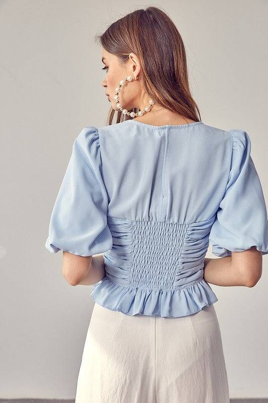 Puff Sleeve Cinched Top us.meeeshop - 