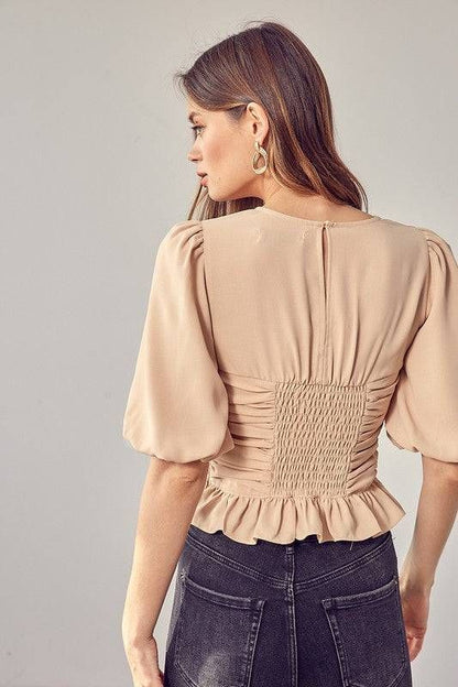 Puff Sleeve Cinched Top us.meeeshop - 