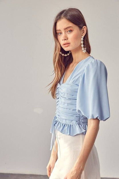 Puff Sleeve Cinched Top us.meeeshop - 