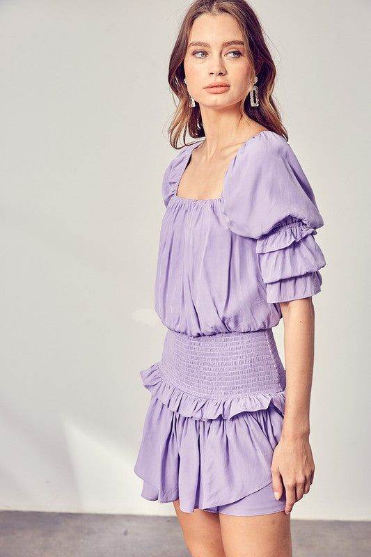 Puff Sleeve Smocked Waist Romper - us.meeeshop