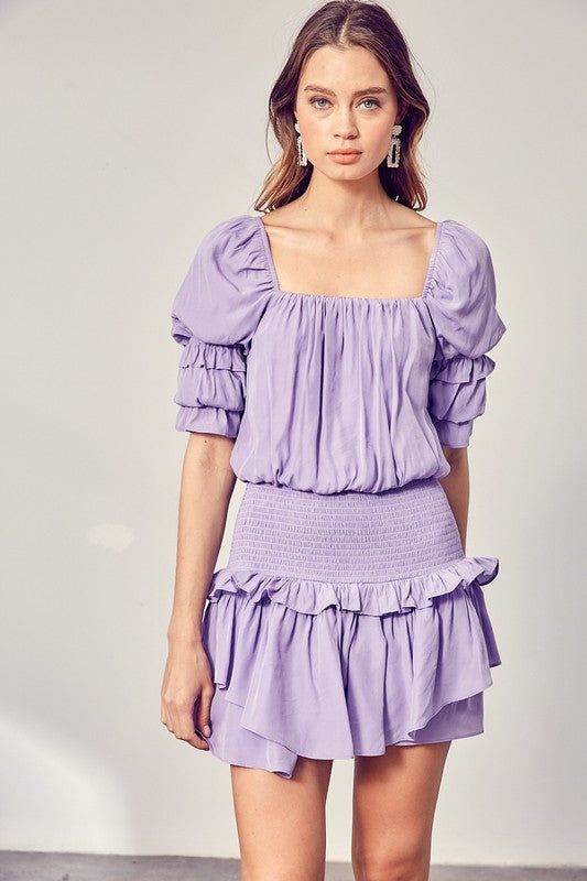 Puff Sleeve Smocked Waist Romper - us.meeeshop