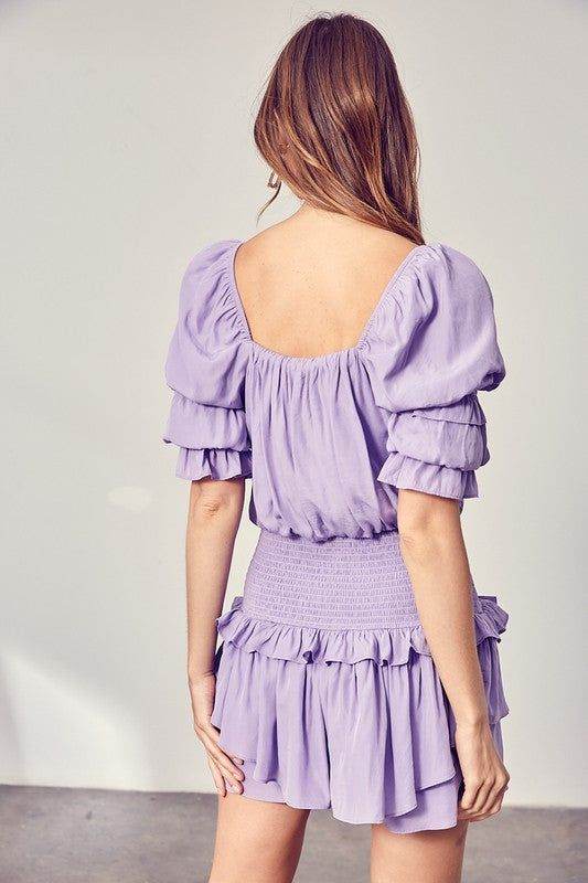 Puff Sleeve Smocked Waist Romper - us.meeeshop